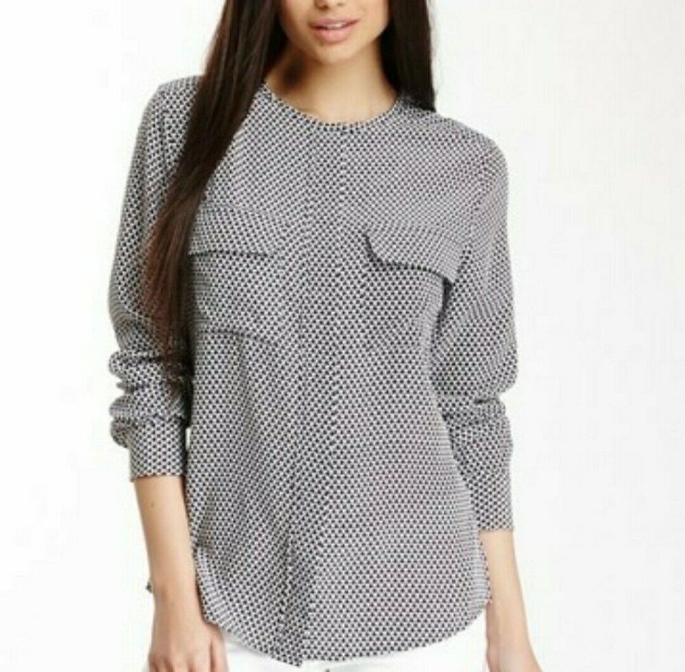 Equipment Femme Lynn Black & White Raindrop Print Long Sleeve Silk Career Blouse